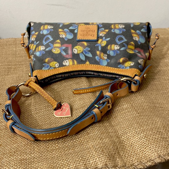 Vintage Dooney & Bourke Purse Bag Bee Canvas Vachetta Leather Small - Picture 4 of 6
